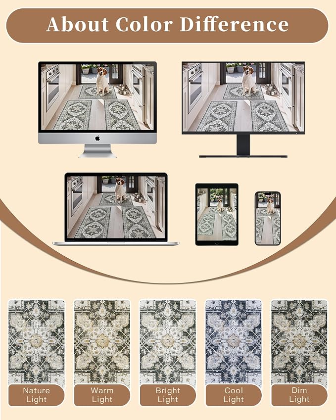 Madane 2-Piece Kitchen Runner Rug Set, Small Area Rug Non-Slip Vintage Door Mat