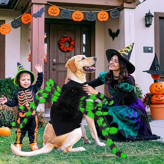 OurWarm Large Dog Halloween Costumes, Furry Funny Dog Spider Costume with 64 LED Purple Lights, Halloween Costumes for Large Dogs Pets Party Outfits Contest Clothes Cosplay Decor