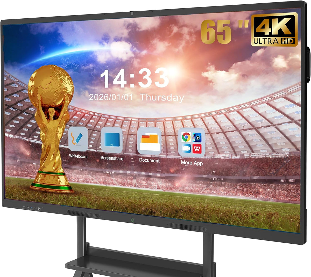 65'' Smart Board, 4K UHD Interactive Touchscreen Whiteboard, Android 14 8+128GB Wireless Smartboard for Classroom Home Office Studio