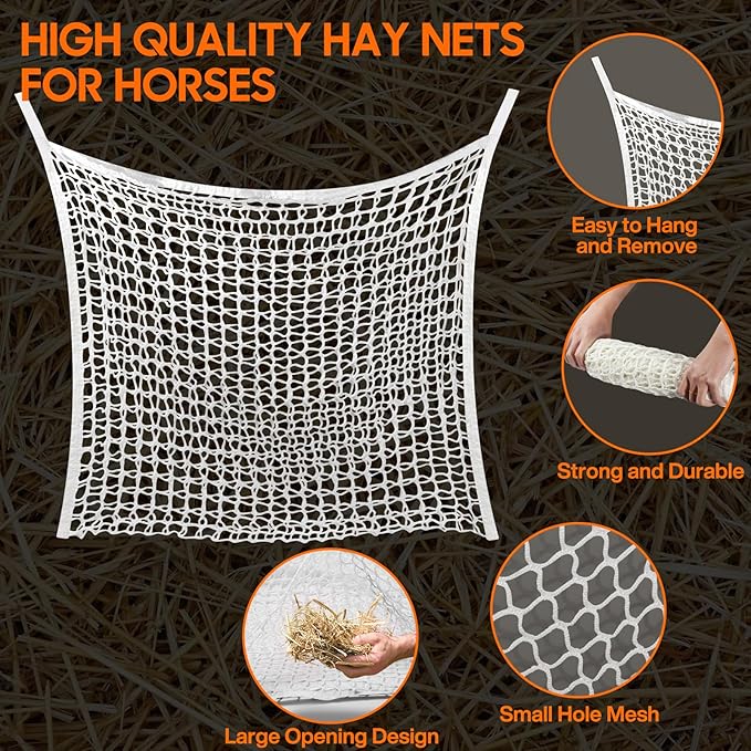 2 PCS Slow Feed Hay Net, Hay Bags for Horses with Large Capacity, Horse Feed Bag Easy to Hang, Hay Nets for Horses for Horse Feeder Full Day Feeding Horses Goat Stall Trailer (31.5" x 35.1")