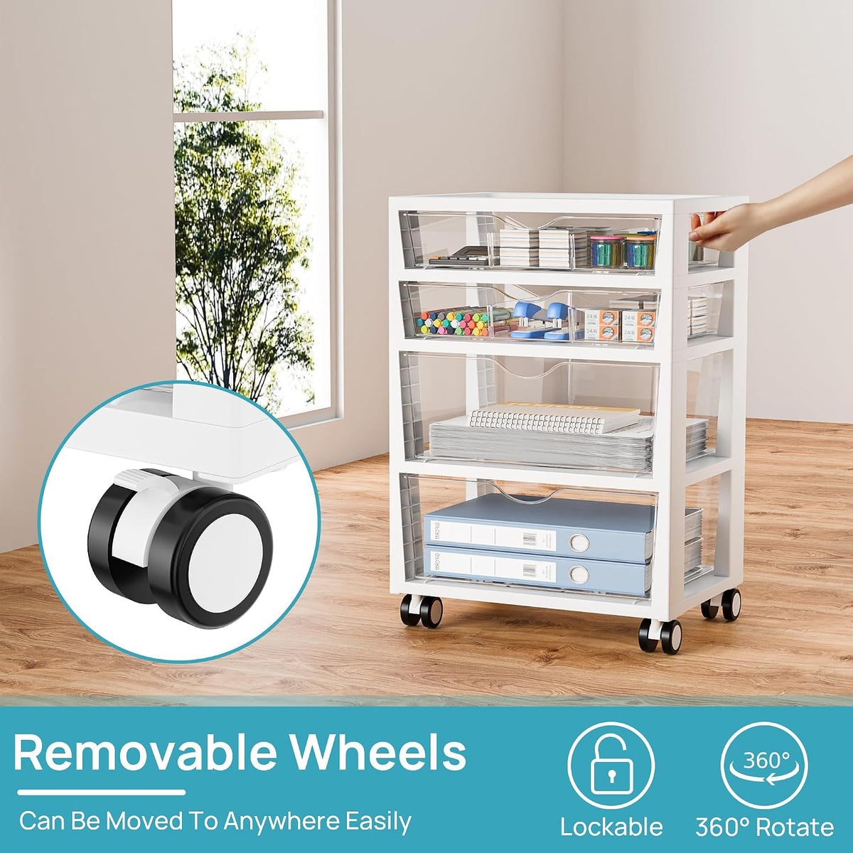 Vtopmart 4-Tier Plastic Drawer Storage Rolling Cart with Wheels