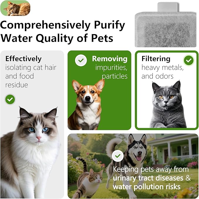 6 Pack Cat Water Fountain Filter Replacement Compatible with PetSafe Whisker City Automatic Pet Fountain, Small and Large Size Pet Water Fountain Replacement Filters(Large)