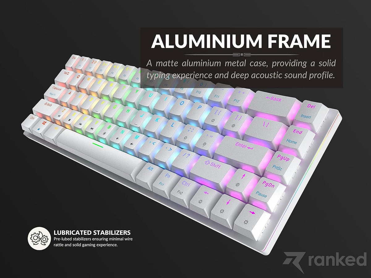 Ranked G65 Guardian 65% | Full Aluminum Frame | Ultra Slim Hot Swappable Mechanical Gaming Keyboard | 68 Keys Multi Color RGB LED Backlit for PC/Mac Gamer (White, Gateron Low Profile Brown)