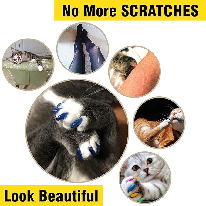zetpo Cat Nail Caps | Cat Claw Covers | with Adhesives and Applicators (S, 5X Solid Random Colors | 100 pcs)