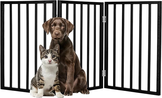 Pet Gate - 3-Panel Indoor Foldable Dog Fence for Stairs, Hallways, or Doorways - 54x24-Inch Wood Freestanding Dog Gates by PETMAKER (Black)