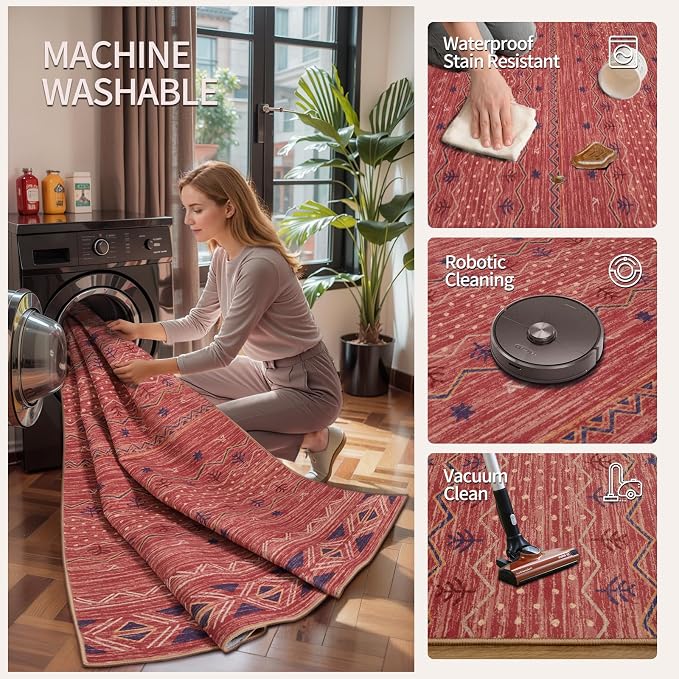 SERISSA Hallway Runner Rug, Soft Low-Pile Geometric Indoor Long Carpet