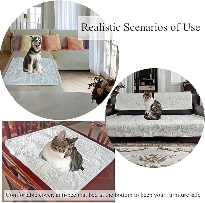 Washable Pet Pad Runner for Small Dogs/Cats - Multi-Layer Fabric Pet Mat Bed with Waterproof Backing Couch Cover Furniture Protector - Anti Cat Pee and Scratch, 60 x 28 inch, White