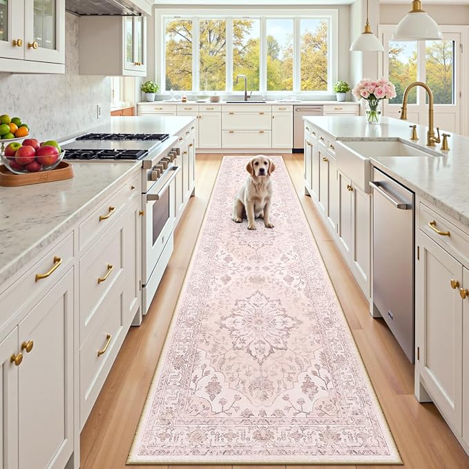 RELEANY Area Rugs Runner 2'x10' Washable Non-Slip, Floral Vintage Distress