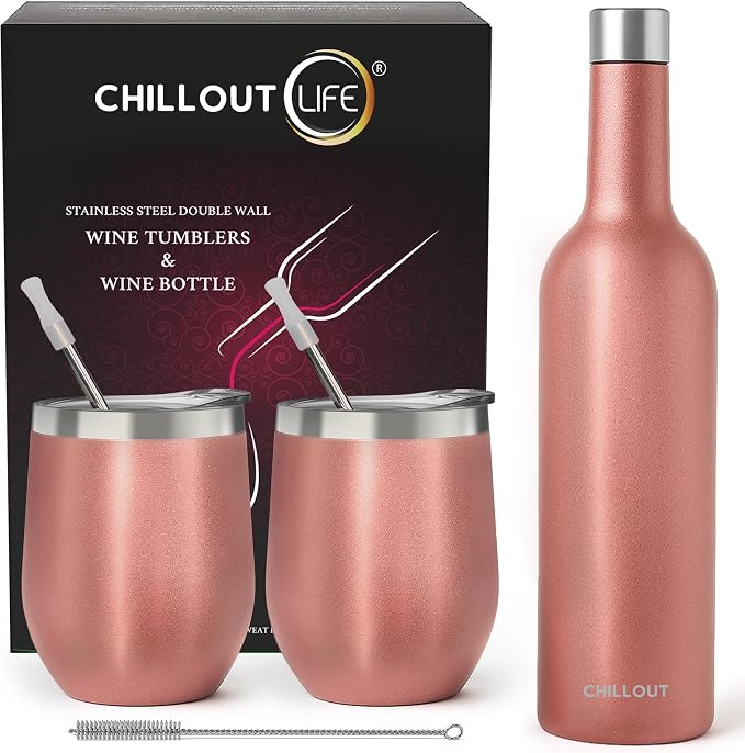 CHILLOUT LIFE 12 oz Stainless Steel Wine Tumblers 2 Pack & 1 Insulated Wine