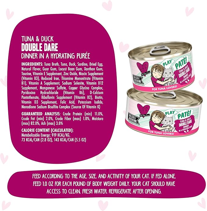 Weruva B.F.F. Play - Best Feline Friend Paté Lovers, Aw Yeah!, Tuna & Duck Double Dare with Tuna & Duck, 5.5oz Can (Pack of 8)