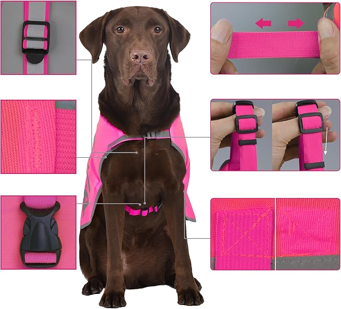 Pink Reflective Dog Vest for Small Breeds,High Visibility Dog Safety Vest Harness with Removable Bell Keep Safe from Hunting, Training & Cars Accidents
