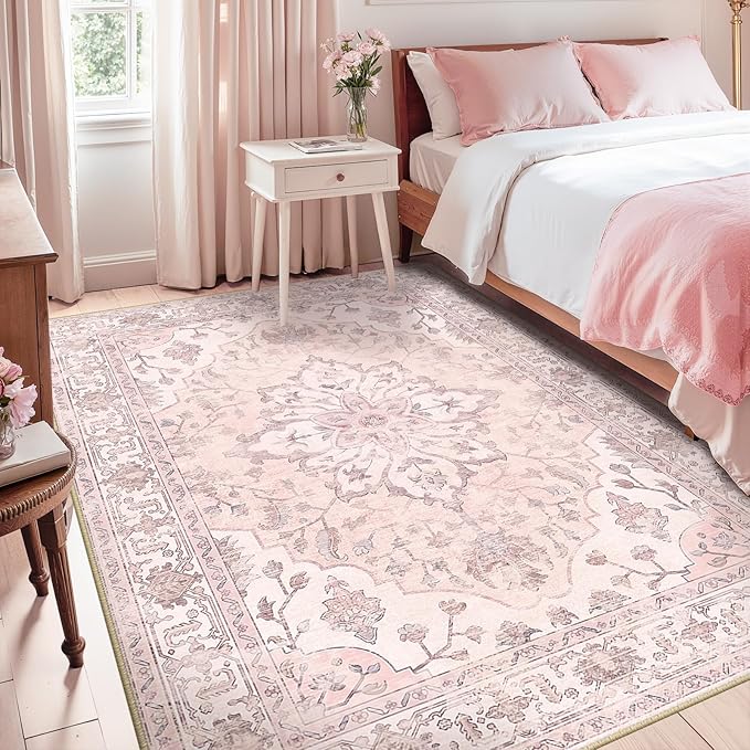 RELEANY Area Rugs 5'x7' Washable Non-Slip, Floral Vintage Distress Medallion