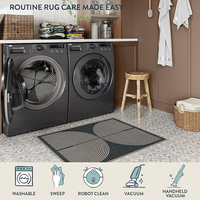 Lahome Enfys Rainbow Easy Jute Rug, Farmhouse Non Slip Non Shedding Lightweight