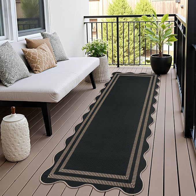 Scalloped 2.6x8 Kitchen Runner Rug, Washable Rugs