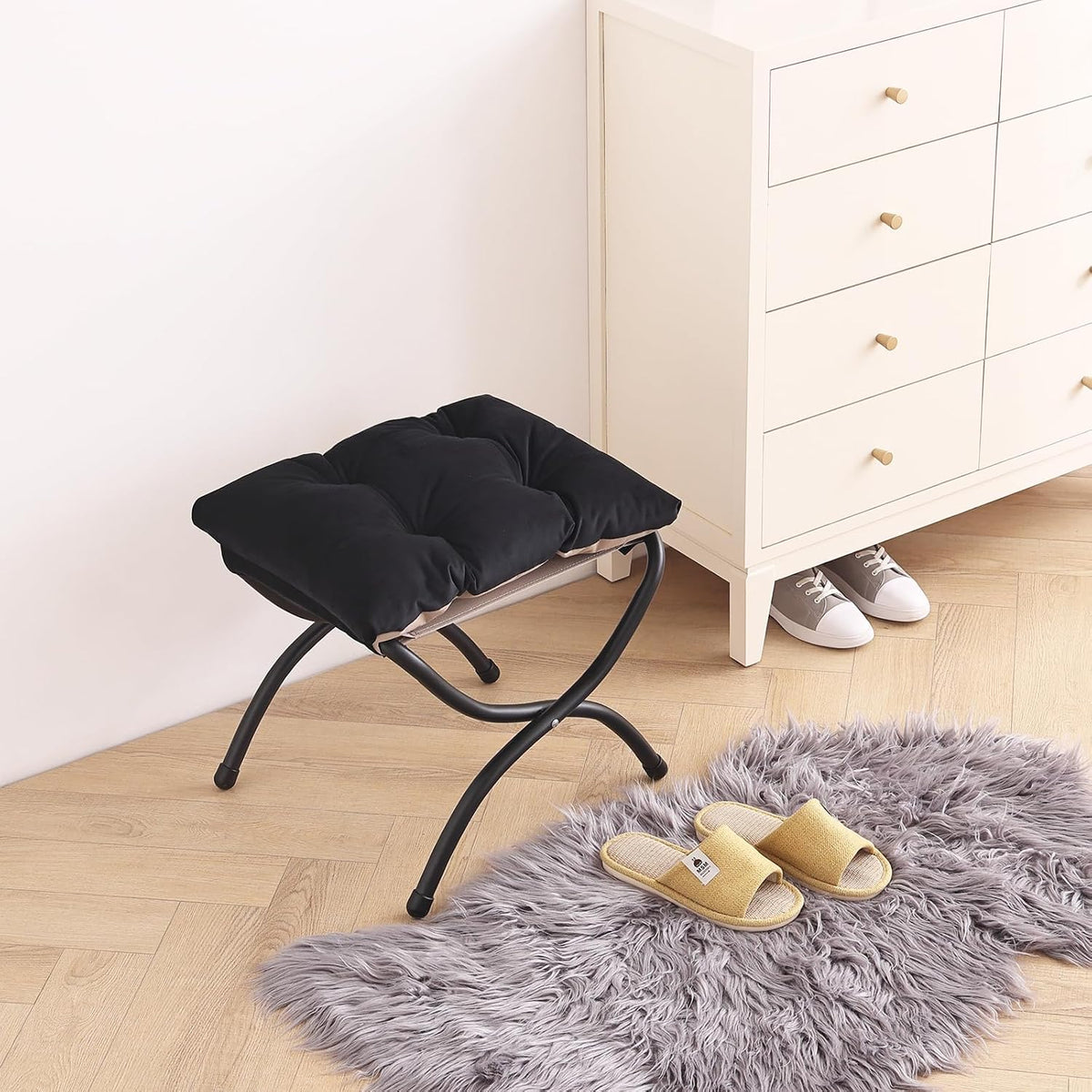 LITA Folding Ottoman, Foldable Footrest Stool, Portable Small Foot Stool for Couch, Collapsible Foot Rest Ottoman for Sofa, Accent Padded Ottomans for Lazy Chair, Living Room, Bedroom
