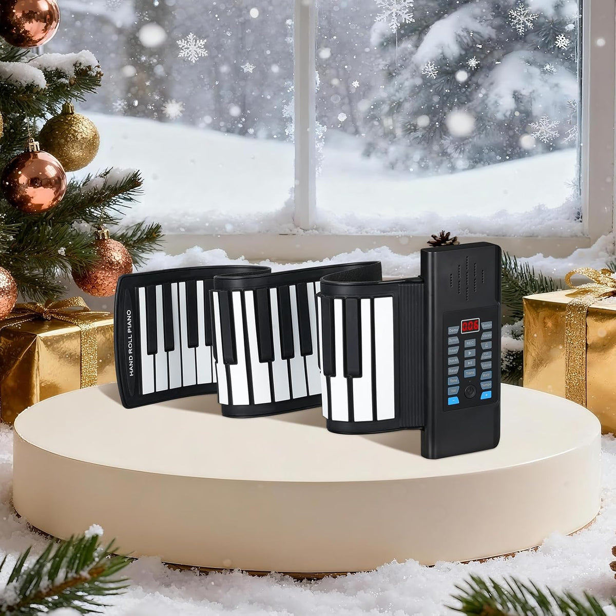POGOLAB 61 Keys Roll Up Keyboard Piano, Portable Electric Foldable Piano with LED Display, Rechargeable & USB-MIDI Output, Built-in 15 Demos, 128 Tones, 128 Rhythms, Music Gift for Beginners