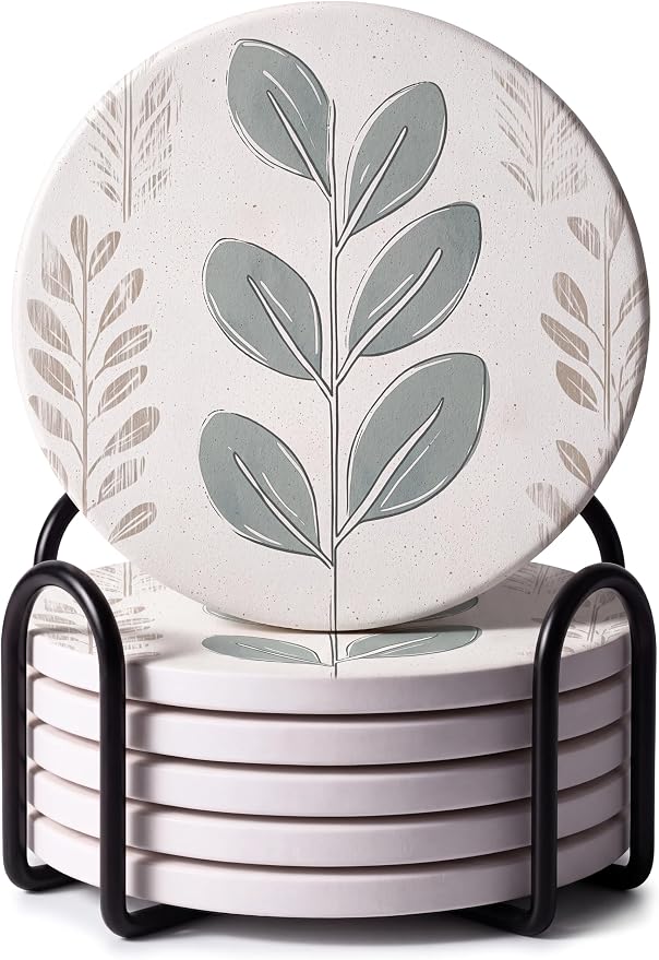VEYRO Ceramic Coasters Set of 6 – Absorbent Stone Drink Coasters