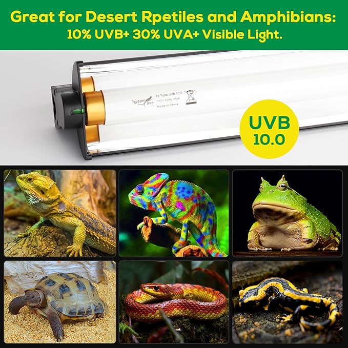 T5 UVB Reptile Light Fixture HO UVB Bulb Lighting Combo Kit, 10.0 UVB Light for Reptiles Terrarium Hood with 39W Reptile Light Bar UVA UVB Desert Lamp for Bearded Dragon Turtle Tank, 34Inch