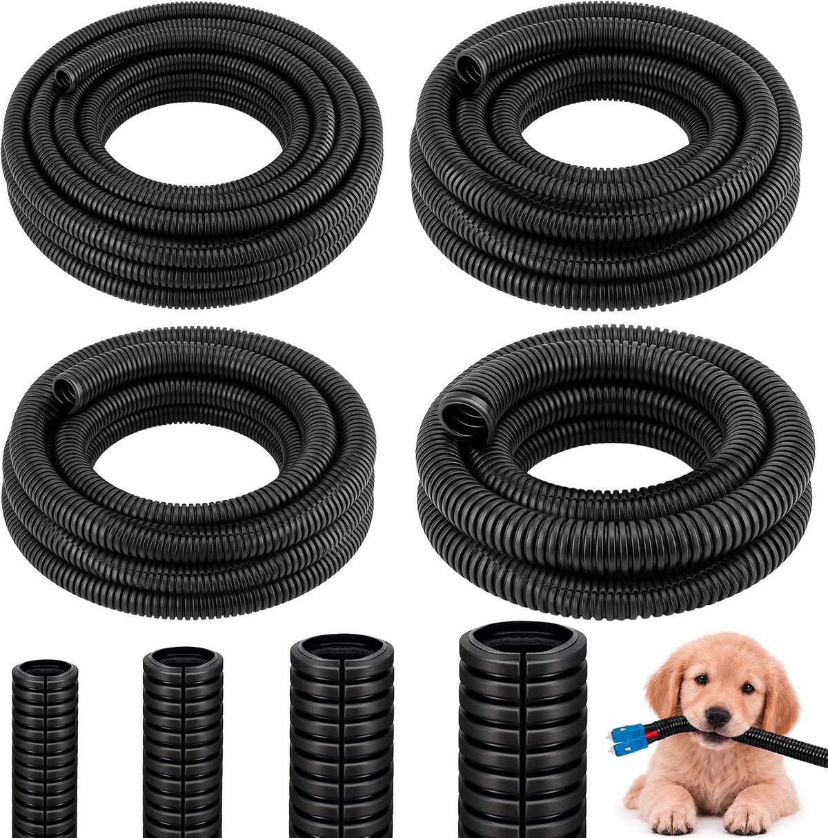 MUZIK 120FT Split Wire Loom, 4pc Flame Retardant PP Cable Sleeve Management