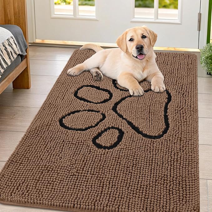 Smiry Dog Door Mat for Muddy Paws, Absorbent Dirt Trapper Non Slip Quick Dry