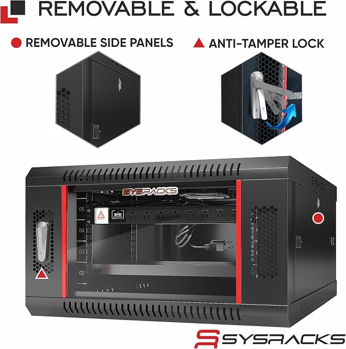 Sysracks 6U Wall Mount Server Rack Cabinet, 19” Locking Network Rack, 24” Deep