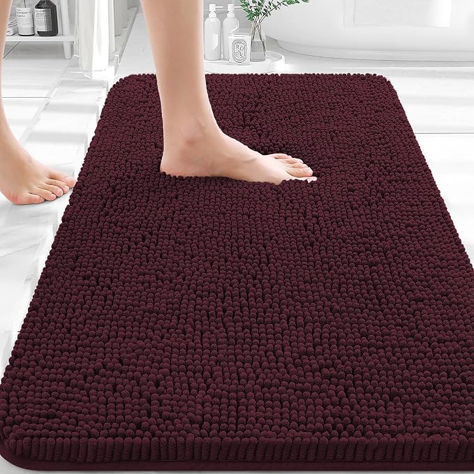OLANLY Bathroom Rugs 36x24, Extra Soft Absorbent Chenille Bath Rugs, Rubber