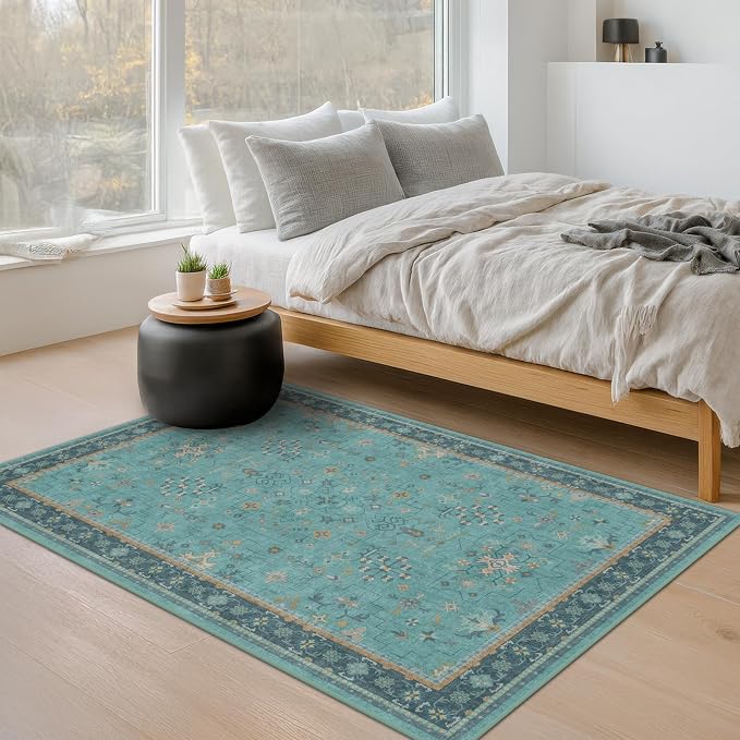 Washable Teal Rugs for Entryway Indoor