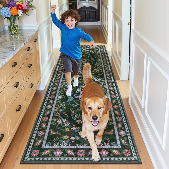 HEBE Washable Hallway Runner Rug 2'x 8' Non Slip Kitchen Rugs Runner, Low Pile