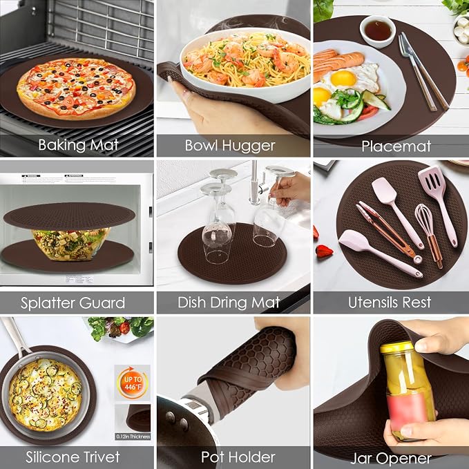Brown Silicone Microwave Mat 12 inch Extra Large Multi-Use Microwave Mat Heat