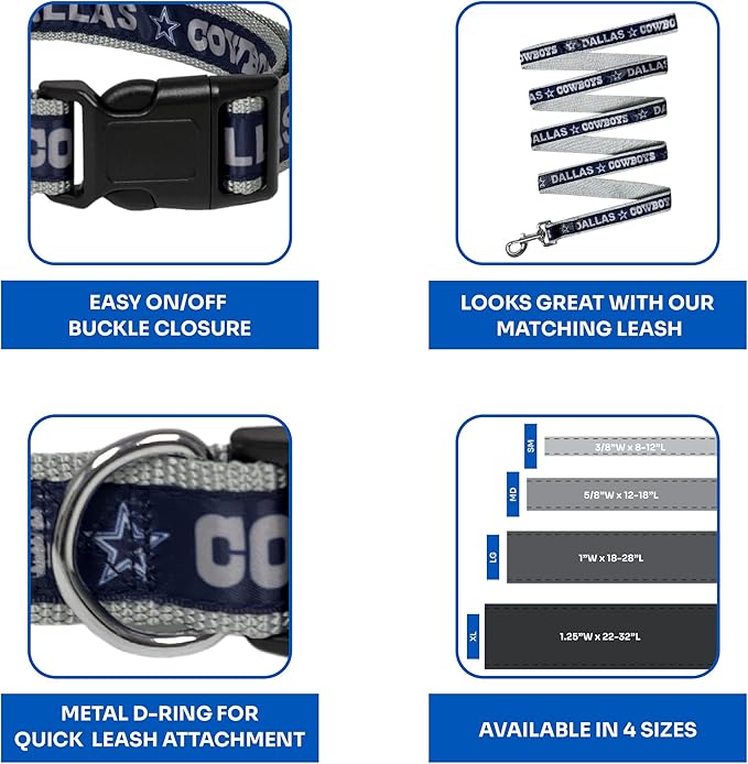 Dallas Cowboys NFL Dog & Cat Collar, X-Large Football Team Collar - Shiny & Colorful Licensed by The NFL