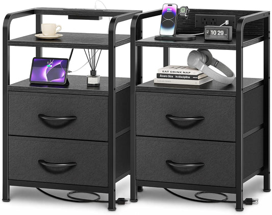 Huuger Nightstands Set of 2, Night Stand, Charging Station, USB-C Ports