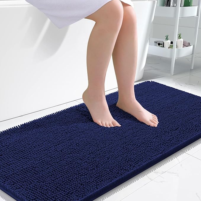 OLANLY Bathroom Runner Rugs 47x24, Soft Absorbent Chenille Bath Rugs, Rubber