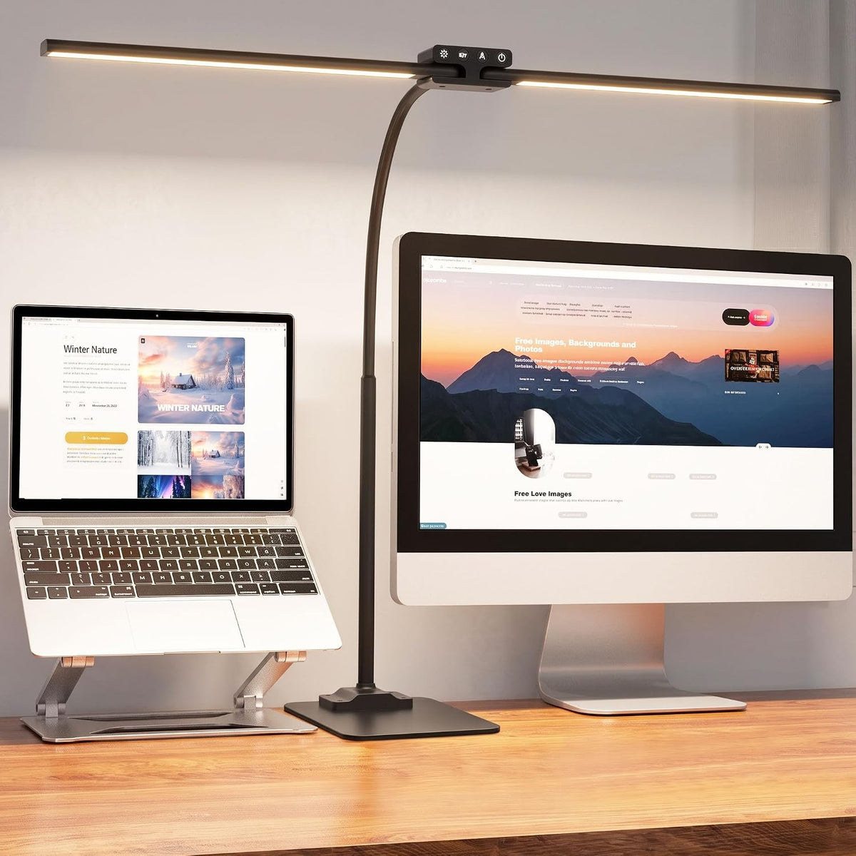24W Led Desk Lamps with Base for Office Home, 31.5-in Double Head, Black