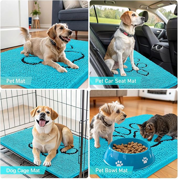 OLANLY Dog Door Mat for Muddy Paws 30x20, Paw Print Design, Absorbs Moisture