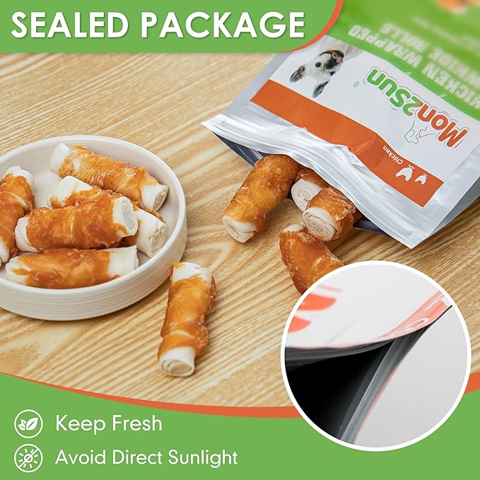 MON2SUN Dog Treats, 2.5 Inch Chicken Wrapped Rawhide Rolls, Teeth Cleaning Chews with High Protein for Small Dogs, 21.2 oz (32 Count - Pack of 1)