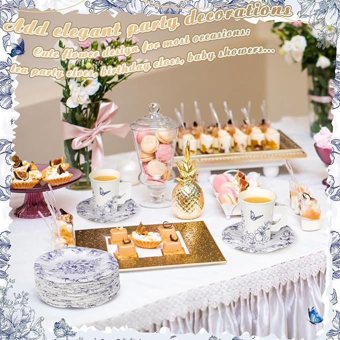Tioncy 100 Pcs Tea Party Decorations Include 50 Pieces 9 oz Paper Tea Cups