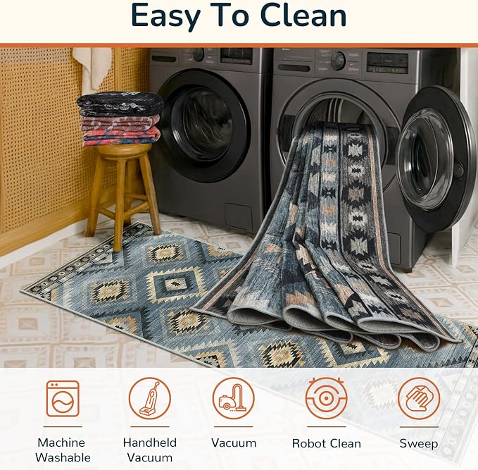 BESTSWEETIE Area Rug 8x10 Rug Machine Washable Non-Slip Low Pile Print Pattern