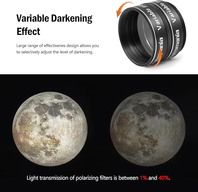 Astromania 1.25-Inch Telescope Eyepiece Filter Set, Variable Grey Polarizing