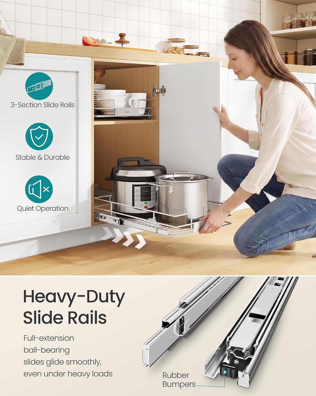 SONGMICS Pull Out Cabinet Organizer 14.6" W x 21.3" D, Easy Pull-Out