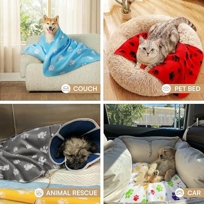 LINENLUX Cute Dog Blanket for Small Medium Dogs 6-Pack Soft Stretchy Fleece Blankets for Pet Cat Puppy Warm Wrinkle-Resistant Throw for Couch Bed Outdoor Light Blue 40x31 inch (Pack of 6)