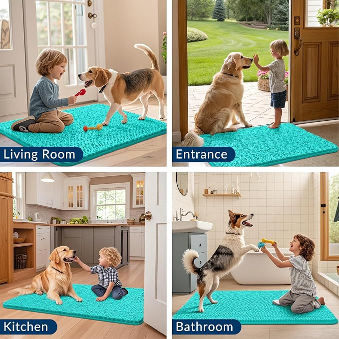 Smiry Dog Door Mat for Muddy Paws 59x32, Absorbent Dirt Trapper, Non-Slip