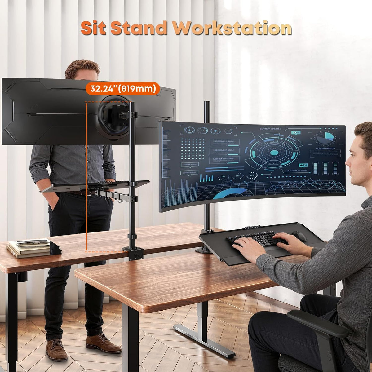 PUTORSEN 49''Monitor Arm with Keyboard Tray, Keyboard Desk Mount