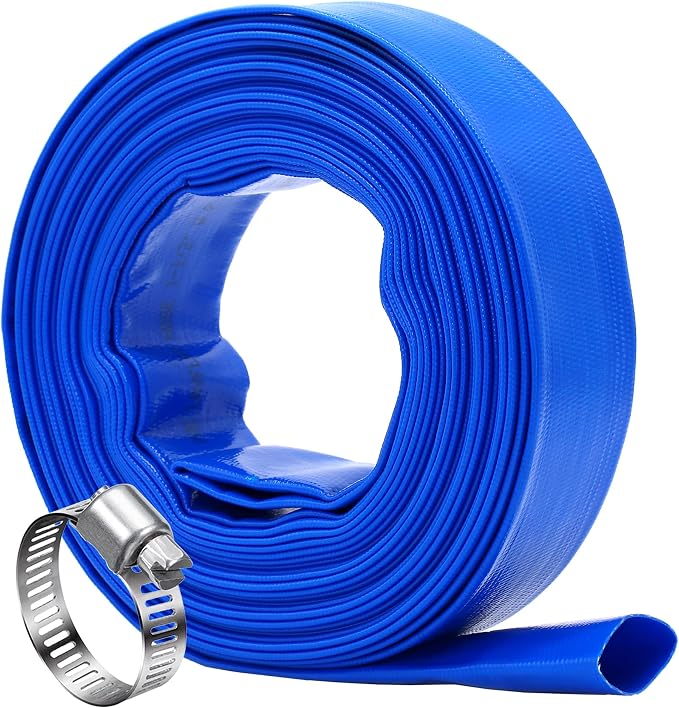 DAVCO 2" x 25 ft Pool Backwash Hose, Heavy Duty Reinforced Blue PVC Lay Flat