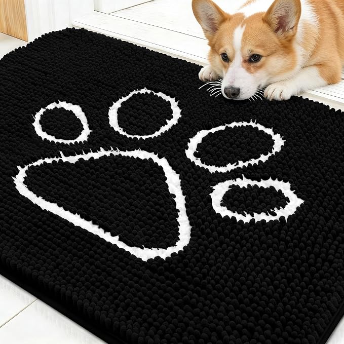 OLANLY Dog Door Mat for Muddy Paws 30x20, Paw Print Design, Absorbs Moisture