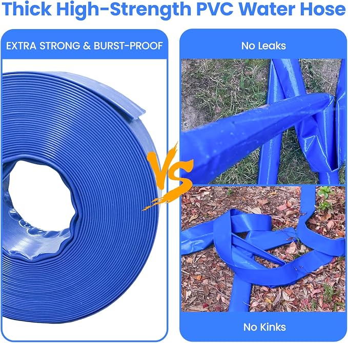 Poolvio Backwash Hose 1-1/2" x 50 ft, Leak-Free