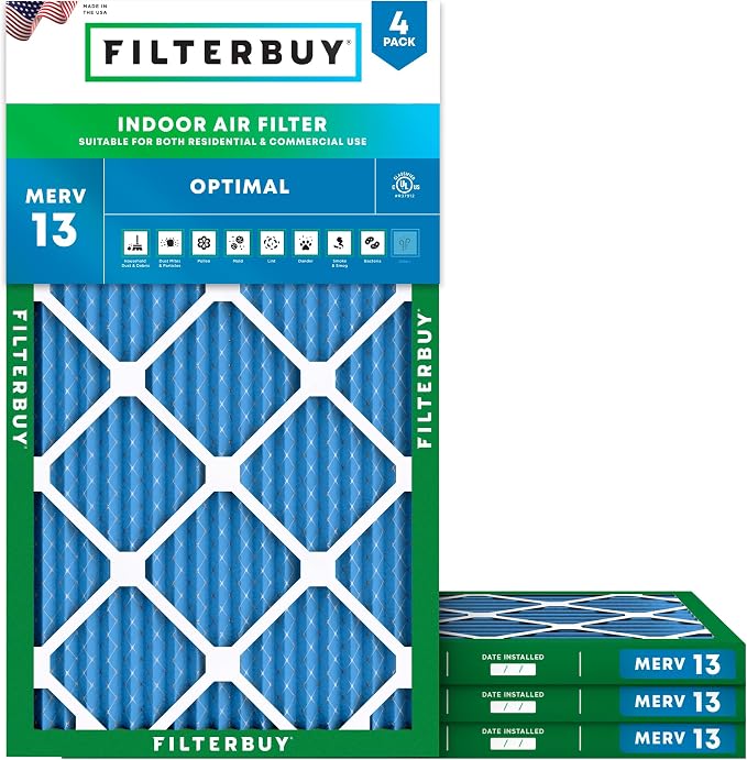 Filterbuy 10x18x1 Air Filter MERV 13 Optimal Smoke & Allergy Defense,