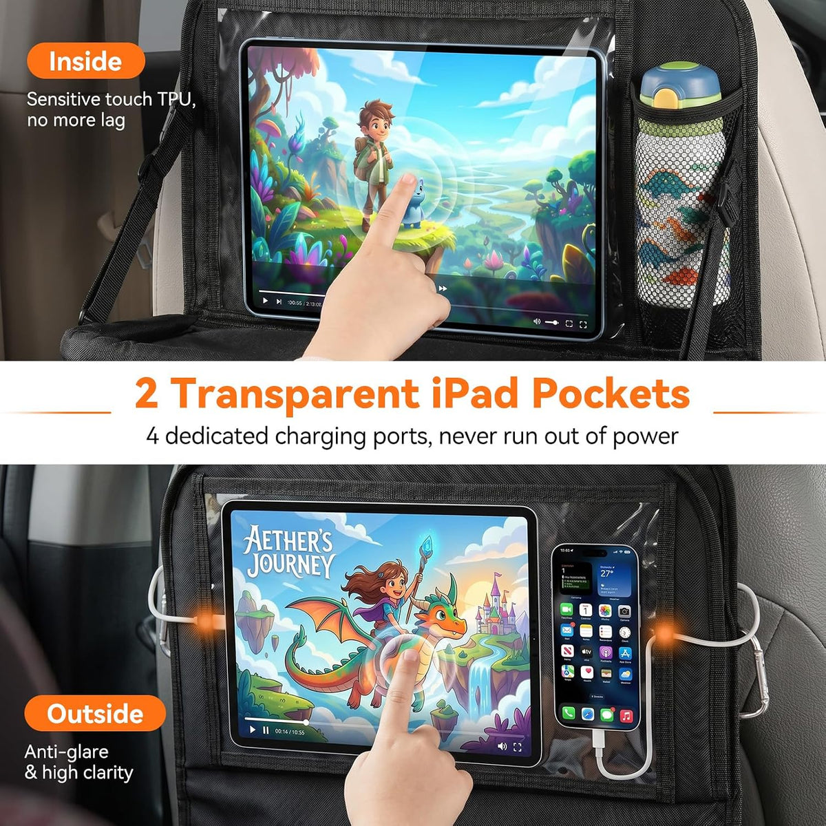 Backseat Car Organizer,Car Back Seat Organizer with Foldable Tray,2Pack