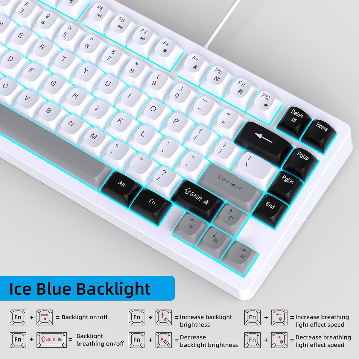 Snpurdiri 75% Wired Gaming Keyboard and Mouse Combo (Black Grey White)
