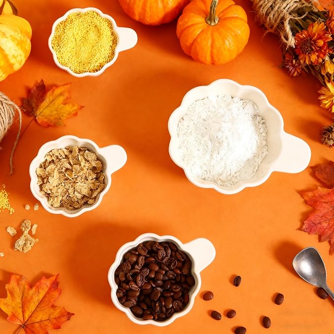 Pumpkin Ceramic Measuring Cups, 4-Piece Set, ⅓ & ¼ Cup Sizes, Baking & Cooking