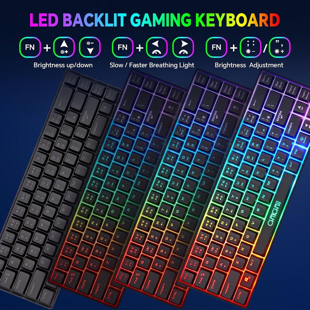 CHONCHOW 60% Wireless Gaming Keyboard and Mouse Combo,LED Backlit